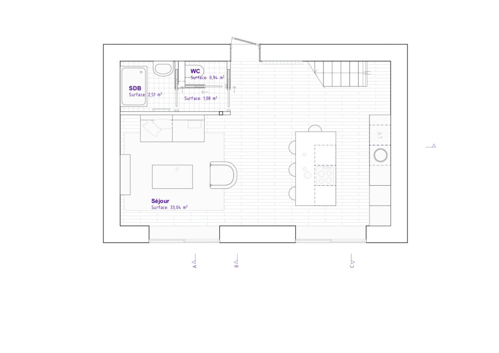 Plan de rez-de-chaussé pour la rénovation de la grange en habitation